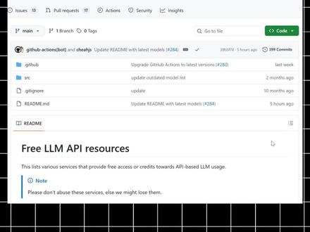 找免费大模型API?这个开源项目每天自动更新,一个仓库全搞定!
#github优质项目 #github #科技下一站 #ai大模型 #大模型api