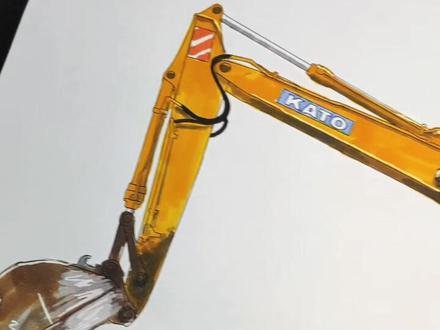 如何画一台挖掘机,全程请耐心欣赏#马克笔手绘 #挖掘机 #抖音小助手