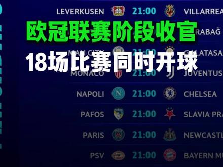 欧冠联赛阶段收官,18场比赛同时开球#欧冠