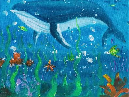 一分钟学会画“深海蓝鲸”,建议小朋友和宝爸宝妈收藏。一起学习哦#少儿美术 #油画