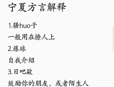 最中肯宁夏方言解释!
宁夏人民欢迎你!!!