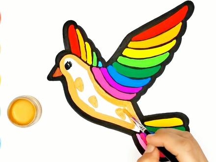 宝宝如何画和平鸽子?儿童简笔画涂色涂鸦着色鸽子彩虹色