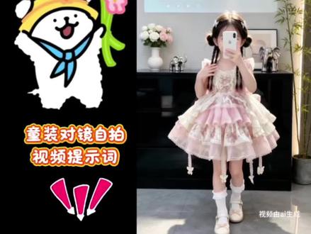 室内童装对镜自拍视频提示词写好了,图片给AI直接出动态展示,拿去就能用。#AI教学 #ai短视频教程 #ai带货 #童装展示