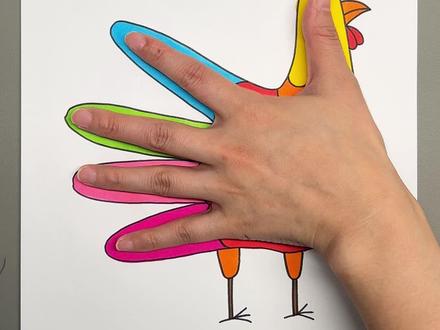 用手掌画公鸡超简单,一看就会!#简笔画 #手掌画 #公鸡简笔画 #儿童简笔画 #亲子互动