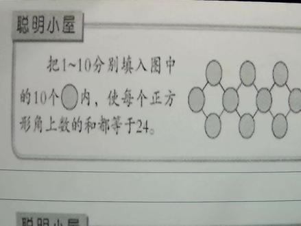 把1~10填入圆圈内,使每个正方形角上的和都是24,难倒了家长!
