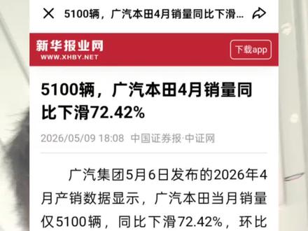 2026 年 5 月 广汽本田 在华累计销量 5100 台#广汽本田 #雅阁