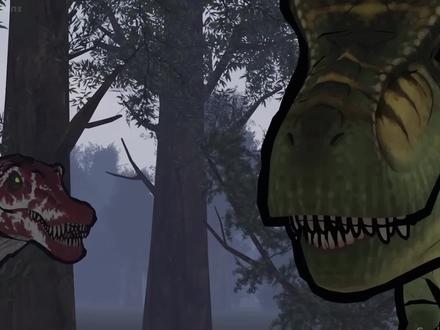 霸王龙与背脊龙共同对付终极龙,暴虐龙最后出现 #恐龙