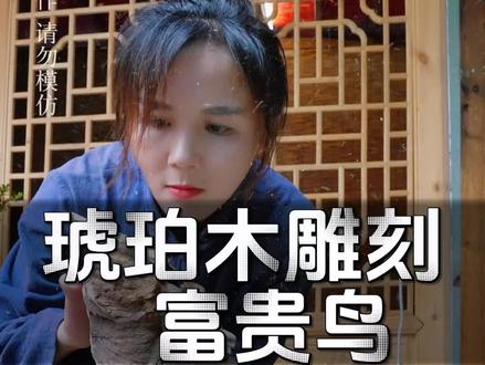 用琥珀木雕刻一只富贵鸟,愿盆友们大富大贵#手工 #农村生活 #非遗文化 #创作灵感 #抖音助农