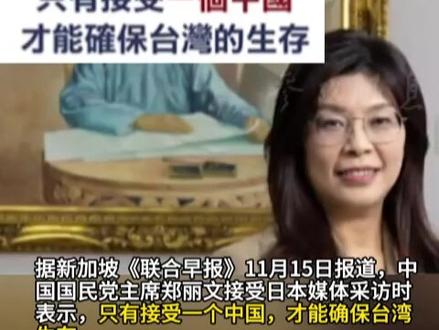 挑动两岸对立是最阴毒的陷阱!国民党主席郑丽文接受日媒专访:只有接受一个中国 才能确保台湾生存