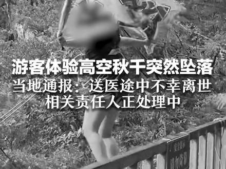 游客体验高空秋千突然坠落 当地通报:送医途中不幸离世 相关责任人正处理中 涉事公园已停业整顿