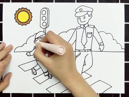 注意马路安全儿童画#儿童画 #校园手抄报模板