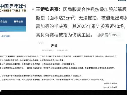 你俩双双受伤,除了担心就是难过#王楚钦#孙颖莎