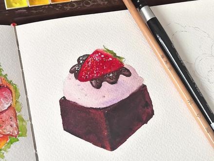 草莓巧克力奶油蛋糕|水彩绘画过程|附线稿 画纸:阿诗
画笔:黑天鹅08、秋宏斋蒲公英
素材来源:@cc西西柚
#水彩#每日分享 #每日一画#画画#美食