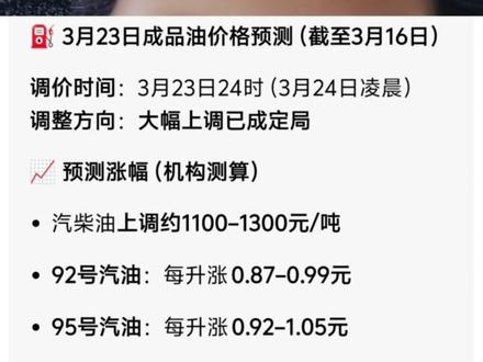 预测32月23日调价窗口,成品油价格大幅度上涨。#油价上涨 #油价最新消息 #成品油价格 #加油排长龙#上热门🔥