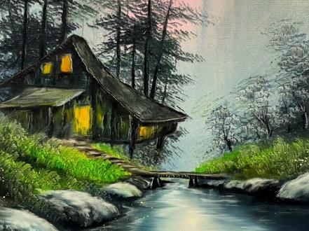 感觉这幅画很有平安夜的氛围~#想画就画 #画画的baby #刀画 #油画 #风景