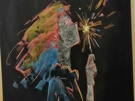 不如在黑板上表个白吧! 上一次拿粉笔还是在毕业前。#粉笔画 #彩虹少女 #烟花 #黑板报