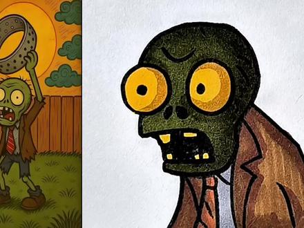 伪装成向日葵的小僵尸。 #简笔画