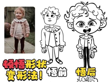 用形状变形法的思维画出可爱的角色! #绘画教程 #绘画过程 #零基础学画画 #欧美卡通 #照片转插画