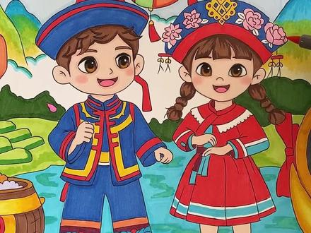 广西壮族三月三主题画 #三月三主题画 #手抄报线稿图可打印 #代画手绘