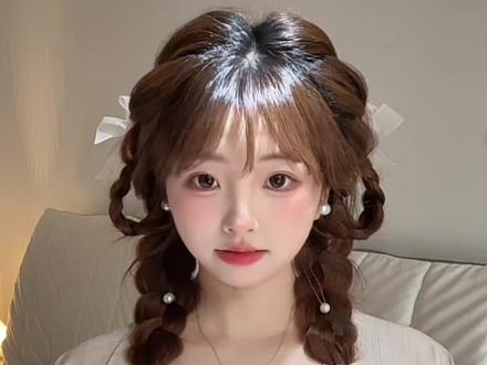 美萌垂耳兔双麻花🐰春日古风少女感~#发型教程 #汉服发型 #甜妹发型 #双麻花辫 #方圆脸发型
