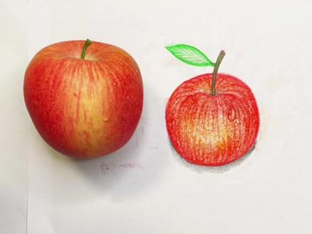 一分钟教你画立体苹果,学不会我打你!#零基础学画画 #创意美术 #油画棒 #画画