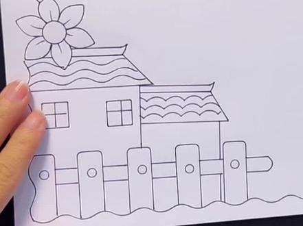 15秒,孩子学会自己画房子#简笔画 #儿童学画画 #小学生手抄报#画房子 #手抄报尺子套装 植树节手抄报