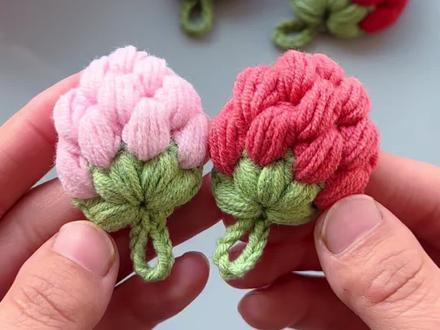 0基础新手级泡芙草莓🍓勾针视频教程 毛线@雪妃尔毛线 40薄荷绿06浅粉30番茄红12浅红13西瓜红41松叶绿#手工编织零基础教学 #手艺人在抖音 #钩针编织 #爱生活爱编织 #手工钩针编织