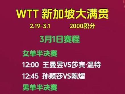3月1日赛程 #3月1日赛程 #WTT新加坡大满贯#乒乓球