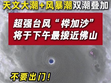 不要出门!风暴潮叠加天文大潮或导致珠江口附近海水倒灌,超强台风“桦加沙”也将于下午最接近佛山!请市民不要出门,注意安全!#台风 #桦加沙 #超强台风 (视频来源:央视新闻)