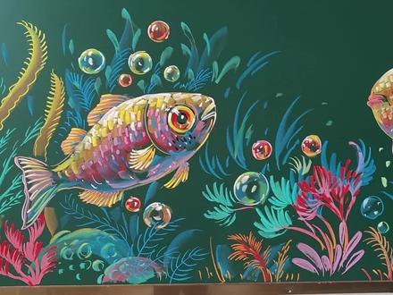 粉笔画海底美景,鱼的画法 #粉笔画 #黑板报
