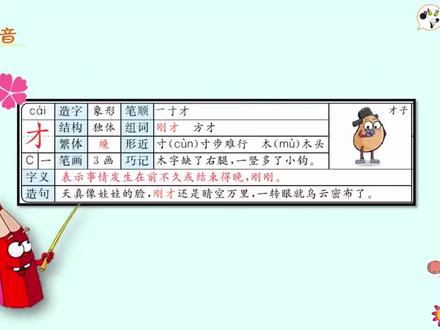 小学一年级语文–才、明、同、学的写法和组词