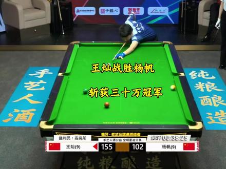 王灿手艺人酒决赛成功战胜光头杨帆。斩获三十万冠军!#台球 #王灿 #杨帆