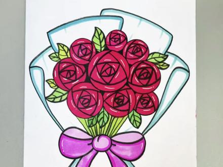 女神节花束教程 3.8女神节到了,教你用圆形画一束简单又好看的玫瑰花,送给最爱的妈妈!#女神节简笔画 #母亲节主题画 #亲子绘画 #玫瑰花简笔画 #ππ星手绘