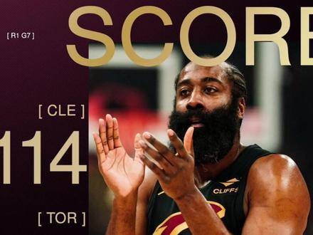 NBA东部首轮抢七大战,骑士114-102轻取猛龙, 大比分4-3成功晋级。阿伦22分19板2助2断3帽、米切尔22分3板1助、哈登9中3得到18分;巴恩斯24分9板6助、巴雷特23分#NBA #哈登 #骑士