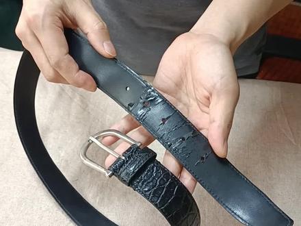 鳄鱼皮带内侧开裂掉皮,更换皮料