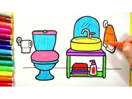 教小朋友们画洗手池和马桶🚽#简笔画 #一起学画画 #绘画 #儿童画
