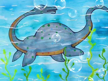 海里的《蛇颈龙》适合6岁以上小朋友绘画🎨#创意画 #创意美术 #创意儿童美术