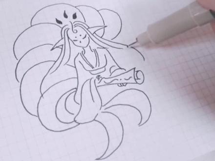 山海经天狐怎么画?渡劫后的九尾,这次10根尾巴没少吧~#国风 #简笔画 #充能计划 #画 @DOU+小助手