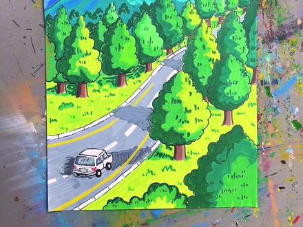 夏天风景创意画,简单有意境,易学有趣。