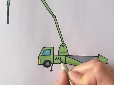 给儿子画车的第八天,小男孩都喜欢的工程车简笔画(第八集)混凝土泵车,万丈高楼平地起,混凝土送到高空去。#绘画过程 #简笔画 #儿童简笔画 #工程车 #一起学画画