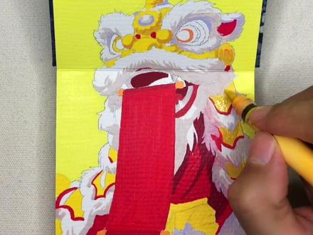 画一幅醒狮祝大家财源滚滚#真实生活分享官 #跟着抖音学画画 #丙烯马克笔 #掌握丙烯马克笔 #醒狮