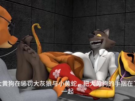大黄狗与大灰狼挠痒痒。