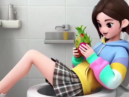 豆包带着火龙果上厕所 #豆包 #马桶 #猎奇 #儿童动画