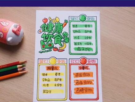 手抄报|健康饮食|绿灯食物每天吃,红灯食物少量吃!#手抄报 #健康饮食 #抖音小助手