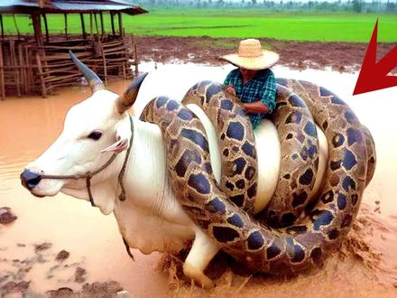 5米长缅甸蟒生吞小奶牛!肚子都快要被撑爆,趴在地上一动不动 #动物 #动物世界 #野生动物 #蟒蛇