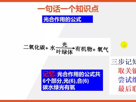 【七年级上册生物知识点记忆】植物光合作用的公式#七年级上册生物 #初中生物知识点 #七年级上册生物笔记 @抖音小助手