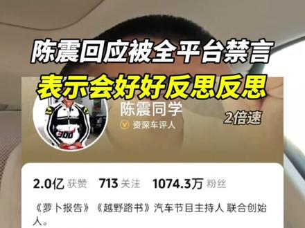 陈震回应被全平台禁言,表示会好好反思反思#陈震
