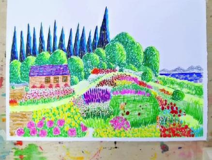 水彩笔胡乱画也能成美景,简单吧漂亮吧,一起画一画吧#水彩笔画 #跟我一起学画画 #画画使我快乐 #࿆࿆一起学画画 #想画就画 #手绘 #画画其实很简单 @DOU+小助手 @抖音小助手