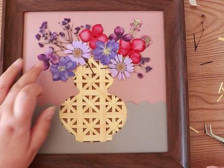竹编花瓶干花教程 #竹编画 #非遗手工
