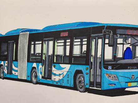 手绘福田新能源城市公交车,喜欢吗 #公交迷 #北京公交 #福田新能源公交车 #马克笔绘画